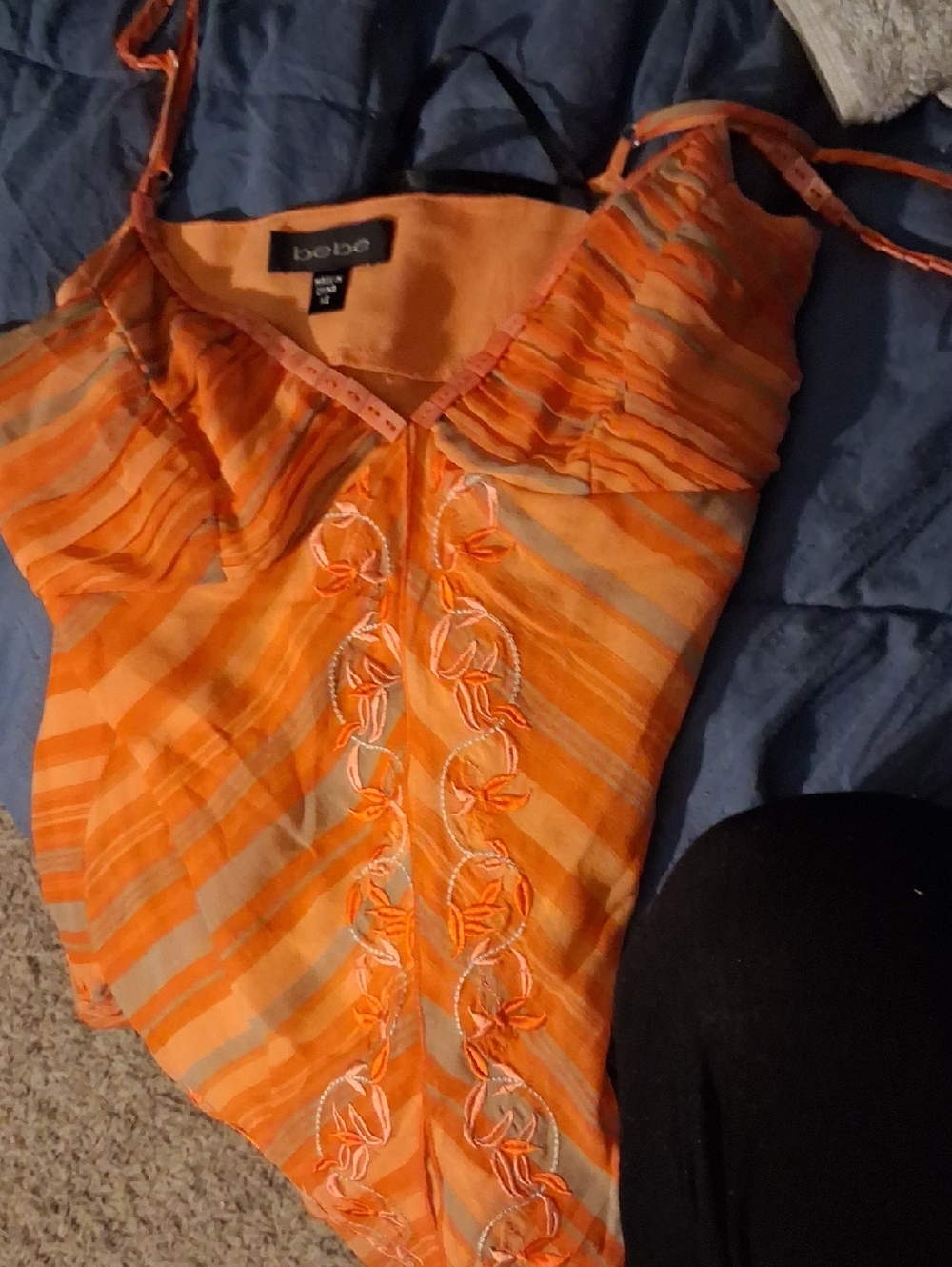 bebe Orange Striped Embroidered Camisole